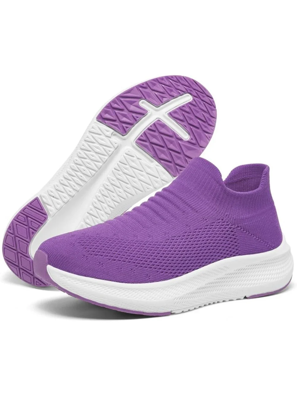 Women's Purple Comfort Lightweight Sock Work Mesh Slip on Casual Sneaker Shoes